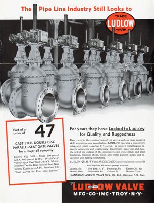 Ludlow Valve advertisement for gate valves