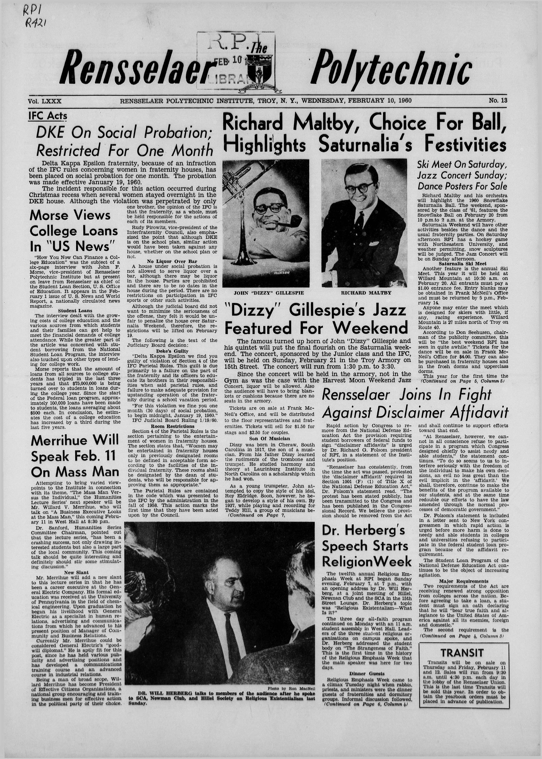 The Rensselaer Polytechnic: February 10, 1960